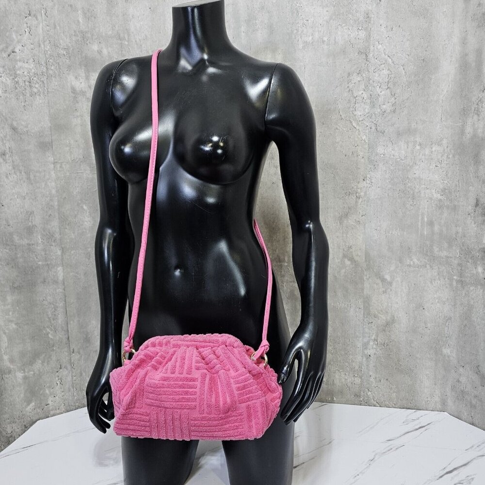 Cloud Pouch Dumpling Terry Cloth Hot Pink Crossbody Mini Bag